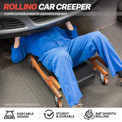Mechanic Creeper, Low Profile Under Car Rolling Creeper with Padded Headrest and 3 Swivel Casters, 300 LBS Weight Capacity, 42" L x 18" W, Orange