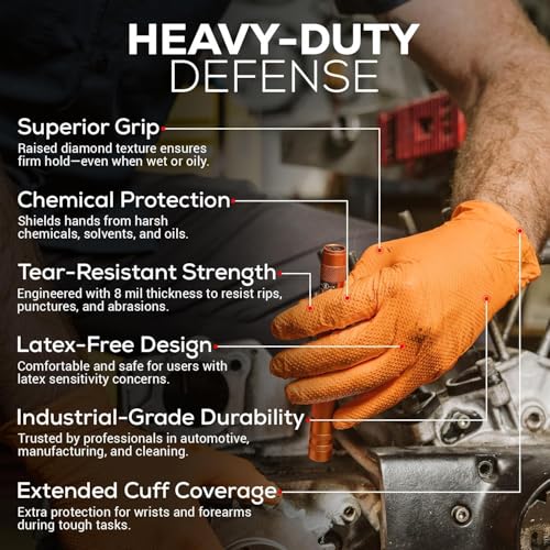 First Glove 8 Mil Heavy Duty Nitrile Gloves - Diamond Grip - Disposable Gloves for Mechanic, Automotive & Industrial Work - size: X-Large