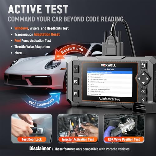 FOXWELL NT510 Pro OBD2 Scanner fit for Porsche, 2-in-1 Diagnostic Tool & 12V Battery Tester, Full System Bi-Directional Control Code Reader with All Resets, Oil Reset & Battery Registration Tool