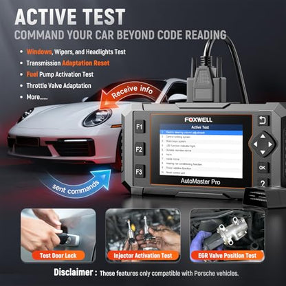 FOXWELL NT510 Pro OBD2 Scanner fit for Porsche, 2-in-1 Diagnostic Tool & 12V Battery Tester, Full System Bi-Directional Control Code Reader with All Resets, Oil Reset & Battery Registration Tool