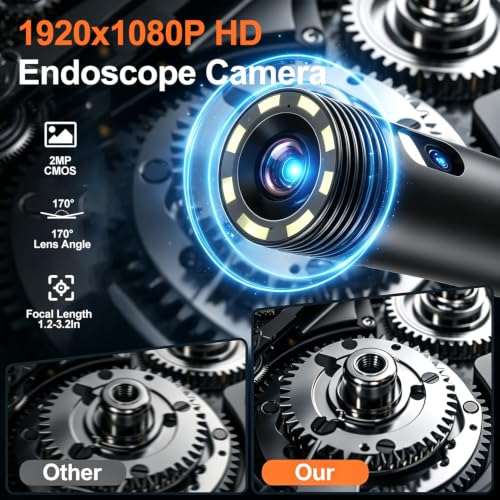 Endoscope Camera with Light,Borescope Camera with 4.3" IPS Screen1080P HD with 8 LED Lights,16.5FT Semi-Rigid Cord Bore Scope,IP67 Waterproof Sewer Borescope (16.5FT Dual Lens Black) - size: 16.5FT Dual lens Black