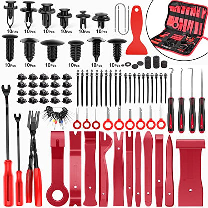 Nilight 238Pcs Trim Removal Tool, Auto Push Pin Bumper Retainer Clip Set Fastener Terminal Remover Tool Adhesive Cable Clips Kit Car Panel Radio Removal Auto Clip Pliers - color: 238 Clips+ Remover Tools Red