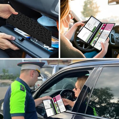 Car Registration and Insurance Holder, with Magnetic Closure for License, Cards and Documents, All Vehicle Needs and Car Accessories (Leopard-Black) - color: Leopard-Black