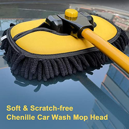 YeewayVeh Car Wash Brush with Long Handle, Microfiber Car Wash Mop with Replaceable Chenille Brush Head, Soft Cleaning Brush with 15° Curved Extension Pole Car Wash Kit for RV Truck Camper, Yellow - color: Yellow, size: 2 pieces