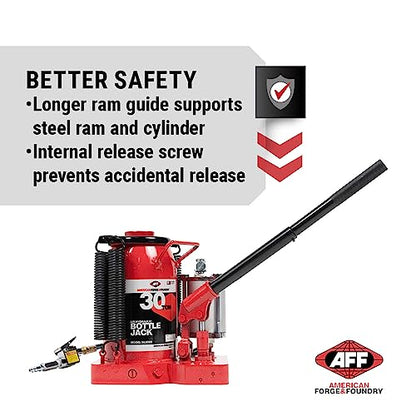 AFF 30 Ton Bottle Jack - Manual & Air Assist Hydraulic Jack for Lifting Heavy Trucks & Equipment - Super Duty - size: 30 Ton Capacity, style: Standard Profile