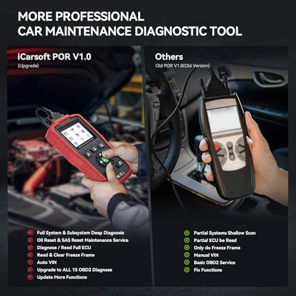 iCarsoft POR V1.0 for All System Diagnostic Tool Porsche 1996-2025 Oil/SAS Reset Battery Test 10 OBD2/EOBD Modes CAN FD Car Scan Code Reader/DTC/Live Data/Freeze Frame Lifetime Free Update Scanner