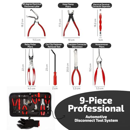 9 PCS Electrical Disconnect Pliers-Fuel Line Disconnect Tool Set-Automotive Electrical Terminal Connector Separator Removal Kit with Relay Puller, Hose Clamp Pliers-Terminal Pin Removal Tool