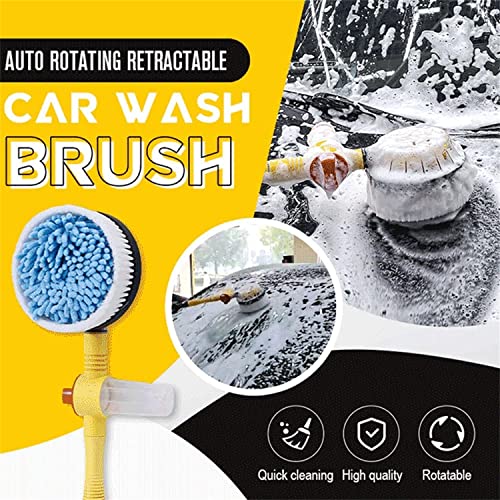 2023 New Auto Rotating Retractable Car Wash Brush, Car Wash Brush with Long Handle, 360° Spin Car Mop Automatically Foams Car Wash Kit, Removable Microfiber Car Cleaning Brush for Car RV Truck Garden