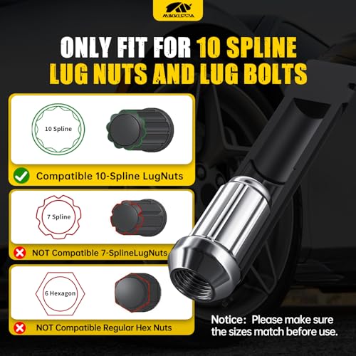 MIKKUPPA 10 Spline Lug Nut Key Set, 3 Pack 10 Point Lug Nut Removal Socket | Black Alloy Steel, For Wheel Nuts and Lug Bolts, TA20-17/19, TA20-19/21, TA23-21/22, Passenger Car/SUV/Truck Hex Drive - size: TA20-17/19 & TA20-19/21 & TA23-21/22, style: 3 Pack