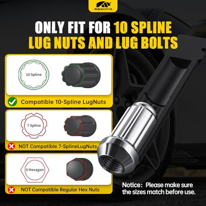 MIKKUPPA 10 Spline Lug Nut Key Set, 3 Pack 10 Point Lug Nut Removal Socket | Black Alloy Steel, For Wheel Nuts and Lug Bolts, TA20-17/19, TA20-19/21, TA23-21/22, Passenger Car/SUV/Truck Hex Drive - size: TA20-17/19 & TA20-19/21 & TA23-21/22, style: 3 Pack