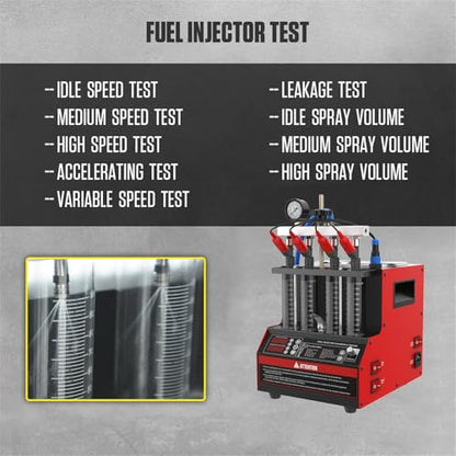 CT160 Fuel Injector Cleaner & Tester, 4-Cylinder Ultrasonic Cleaning Machine with Heating & 11 Test Modes for Cars Motorcycles - 110V/220V - color: Red