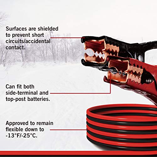 Cartman 4 Gauge 16 ft Heavy Duty Jumper Cables with Carry Bag | Rubber-Insulated Anti-Rust Clamps, High-Density CCA Core, Cold-Resistant TPR Jacket - size: 16-Feet (4-Gauge)