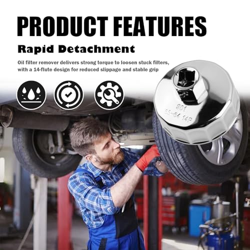 65-64mm Oil Filter Wrench,14 Flute Car Oil Filter Removal Tool Driven by 1/2" Tool,Non-slip Car Oils Filters Tools Automotive Tools Compatible with Honda Nissan Acura