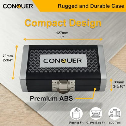 CONQUER 21-Piece 1/4" Drive Mini Ratchet Spline Socket Set, SAE/Metric | 72-Tooth Dual Head Ratchet, Quick Release & Spin Disc, CR-V Spline Sockets 6-13mm, S2 Bits, Knurled Grip, Portable Kit - style: 21 PC Spline Socket Set
