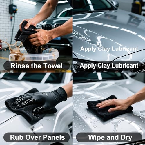 3 Pcs Clay Towel - Auto Detailing synthetic Clay bar Towel - Decontaminate Paint and Glass for Smoth Washing - Improve Wax and Sealant Bonding, Enhance Gloss and Color Depth - 12" x 12" (BLACK) - color: Black