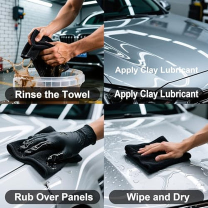 3 Pcs Clay Towel - Auto Detailing synthetic Clay bar Towel - Decontaminate Paint and Glass for Smoth Washing - Improve Wax and Sealant Bonding, Enhance Gloss and Color Depth - 12" x 12" (BLACK) - color: Black