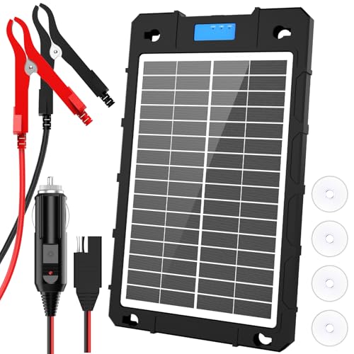 7.5W Solar Car Battery Charger 12V Portable Waterproof Solar Panel Trickle Charger Maintainer with Smart PWM for Car, Automotive, Motorcycle, Boat, Marine, RV,Trailer, Snowmobile, etc. | Portable Waterproof Charger Built-in Smart PWM Controller for Car, M