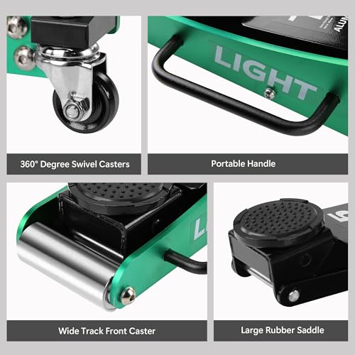 1.5 Ton Low Profile Racing Floor Jack, Aluminum and Steel Hydraulic Car Jack with Dual Piston Quick Lift Pump, 3,000 lb Capacity, Portable Garage Jack for Cars and Low Clearance Vehicles,Green - color: Green