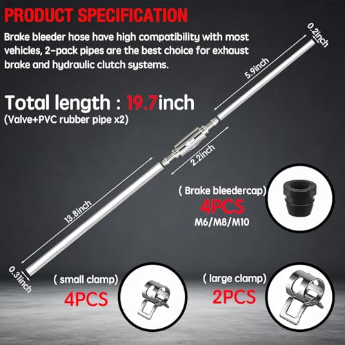 2 Pack Brake Bleeder Hose - Hydraulic Disc Clutch Bleeding Kit - With 100ML Syringe, 19.68-inch Hose, One Way Brake Bleeder Valve - for Motorcycle Scooters Quads Brake System Repair Maintenance