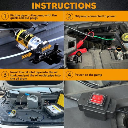 MILADO 12V 100W Electric Oil Change Extractor Pump,1-4L/min Portable Fluid Extractor Transfer Pump for Engine Oil, Diesel, Transmission Fluid, Gear Oil, for Boat, Car, Truck, Motorcycle, Lawnmower | Extract old oil for DIY oil changes, no need to get unde