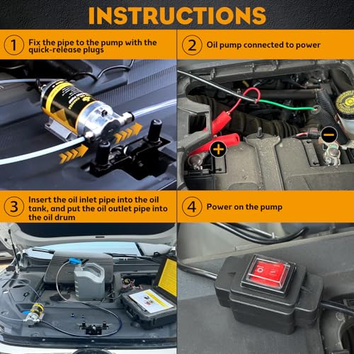MILADO 12V 100W Electric Oil Change Extractor Pump,1-4L/min Portable Fluid Extractor Transfer Pump for Engine Oil, Diesel, Transmission Fluid, Gear Oil, for Boat, Car, Truck, Motorcycle, Lawnmower | Extract old oil for DIY oil changes, no need to get unde