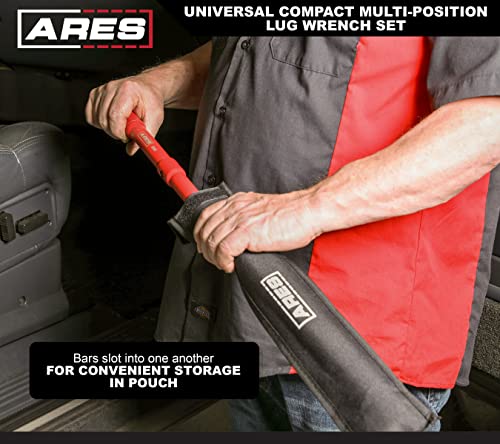 ARES 57000 – 26-Inch Universal Multi-Position Lug Wrench Set - 17mm, 19mm, and 21mm Socket Ends – Unique ½-Inch Drive Socket Adapter End – Compact Design with Storage Pouch - size: Universal Multi-Position Lug Wrench