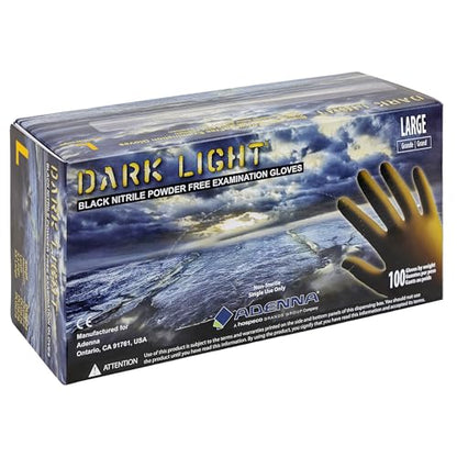 Adenna Dark Light 9 mil Nitrile Powder Free Exam Gloves (Black), Large - Box of 100 (DLG676) - size: Large (Pack of 100)