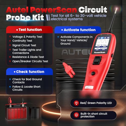 Autel PowerScan Automotive Circuit Tester, Power Circuit Probe Tool, 12-24V Electrical Short Open Breaker Circuit Finder, AC/DC Current Resistance, Duty Cycle, & 20FT Extension Cord, for 99% Cars