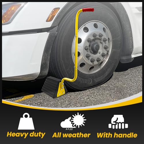 HOXWELL 2 Pack Heavy Duty Rubber Wheel Chock with Handle, Sturdy Solid Anti Slip Wheel Stopper for All Weather Use -Trucks, RV, Travel Trailer, Pop Up Camper Accessory, 2 Pcs - color: Black-handle