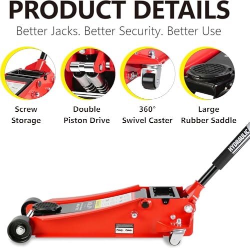 4 Ton Low Profile Floor Jack, Heavy Duty Floor Jack with Dual Pistons Quick Lift Pump, Steel Car Jacks Adjustable Height 4"-21", Hydraulic Trolley Floor Jacks 4 Ton/8000 LBS Capacity, Red - color: Red - 4 Ton(Dual Pump), Lift 4"-21"