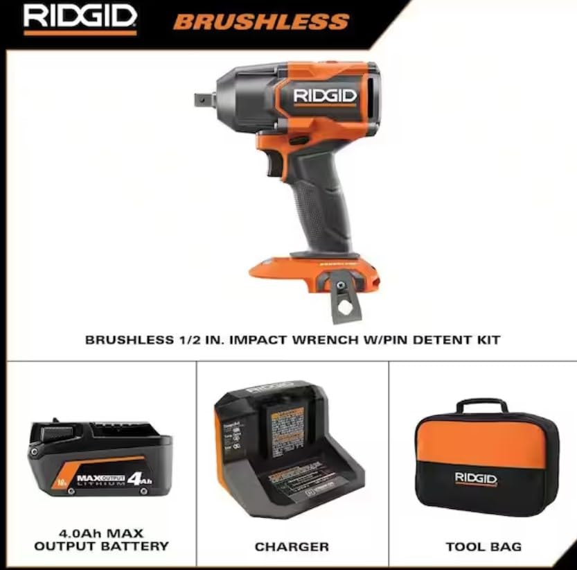 18V BRUSHLESS 4-Mode 1/2 in. MID-Torque Impact Wrench KIT with PIN Detent, 4.0 AH MAX OU