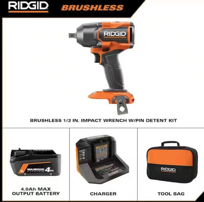 18V BRUSHLESS 4-Mode 1/2 in. MID-Torque Impact Wrench KIT with PIN Detent, 4.0 AH MAX OU