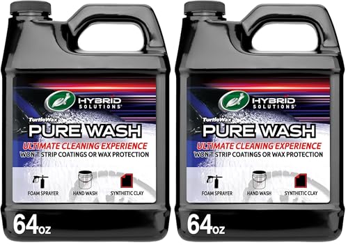 Turtle Wax Hybrid Solutions Pure Wash,pH Neutral Extreme Foaming Car Wash Soap,Bucket or Foam Cannon Application,Won't Strip Waxes or Coatings,Clay Bar Lubricant,Spot-Free Clean,64 fl oz,(Pack of 2) - size: 64 Fl Oz (Pack of 2)