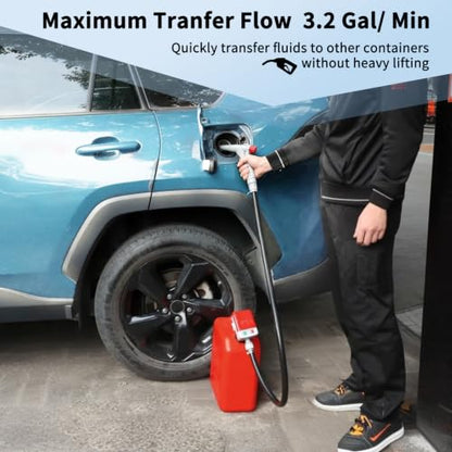 Fuel Transfer Pump (3.2GPM), 51" Hose Automatic Gas Pump Transfer with 4 Gas Can Fittings, USB and Battery Powered Portable Siphon Pump for Oil, Gasoline, Diesel (Hand-Trigger Nozzle w/Rubber Hose) - style: Hand-Trigger Nozzle w/ Rubber Hose