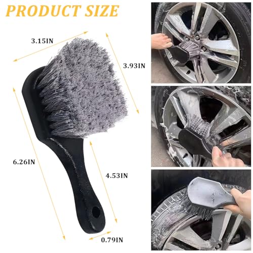 3PCS Car Wheel Tire Brush Kit, Soft and Stiff Bristle Vehicle Wheel Rim Cleaning Brush, Scratch-Free Automotive Tire Rim Cleaner Kit for Car Detailing, Universal for Sedan Van Truck