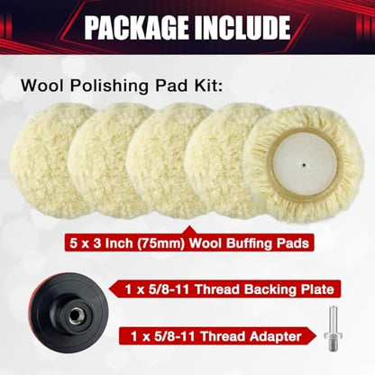 5PCS 3” Wool Polishing Pad,Polishing Pads Cutting Pads Hook Loop Polishing Pad for Car Buffer Polisher Compounding, Polishing and Waxing - size: 5PCS