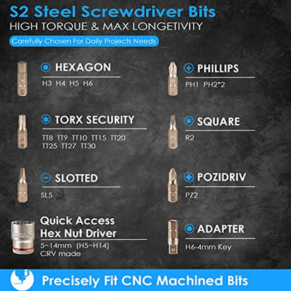 GreaTalent 30in1 S2 Steel Mini Ratchet Wrench Screwdriver Bit Set with Universal Sockets, 36-Teeth Gear, Magnetic Bit Holder, 90 Degree Drive Handle