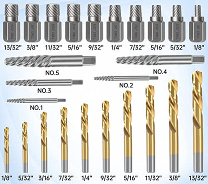 XEWEA 39PCS Screw & Bolt Extractor Set with Left Hand Drill Bit Set, Multi-Spline Easy Out Broken Bolt Remover Tools for Damaged Stripped Rounded-Off Bolts, Socket Screws, Nut, Studs and Fittings - color: 39pcs