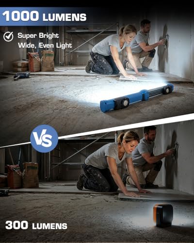 EverBrite 1000LM Magnetic Work Light, Rechargeable LED Mechanic Light with Dual Magnetic Bases & 360° Hanging Hooks, 4 Modes Under Hood Work Light for Car Repair, Garage, Emergency, 2 Pack Blue - color: Blue
