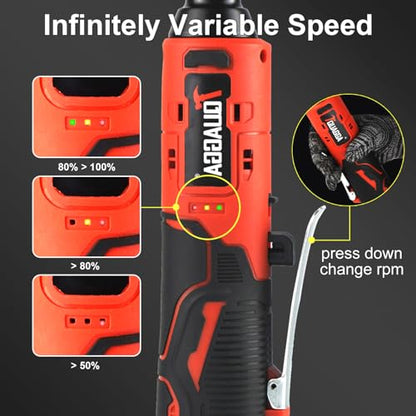 3/8" Cordless Electric Ratchet Wrench Set, 18V Power Ratchet Tool Kit With 2 Packs 2000mAh Battery And Charger, 45 FT-LBS Battery Powered Extended Wrench with LED Lights - size: 18 V Extended New