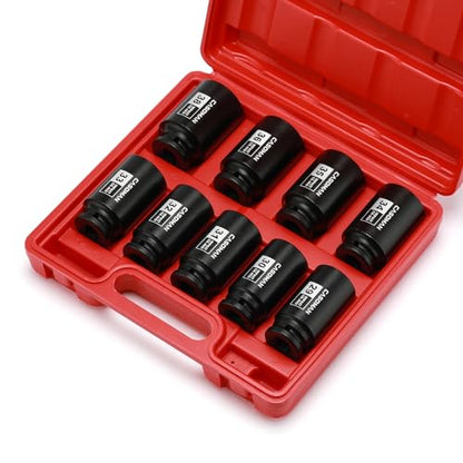 CASOMAN large socket set 1/2- Inch Drive Deep Spindle Axle Nut Impact Socket Set, 6 Point, CR-MO, Metric, 29mm-38mm, 9-Piece 1/2" Dr. Deep Impact Socket Set