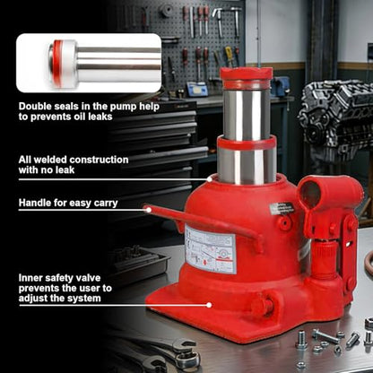10 Ton (20,000 LBs) Double Ram Low Profile Welded Bottle Jack for Car Auto Repair and House Lift, Red - size: 10TON-LOW