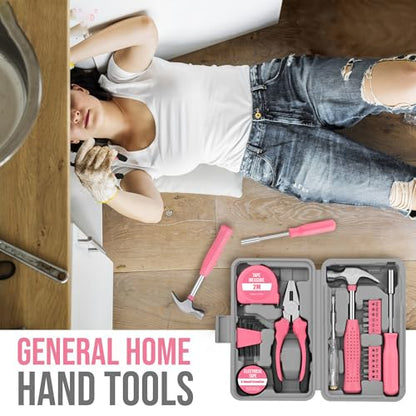 24Pcs Pink Home Repair Tool Kit for Women - Compact Mini Starter Hardware Set with Hammer, Pliers, Screwdrivers - Portable Household Hand Tools, Ideal Christmas & New Year Gift for Ladies