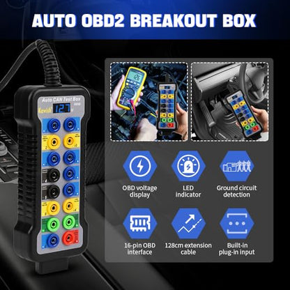 OBD2 Breakout Box Auto OBDII Protocol Detector 16-Pin CAN Bus Test Breakout Box with LCD Display for OBDII Protocol Communication Detection/ECU Tool（12V/24V Premium