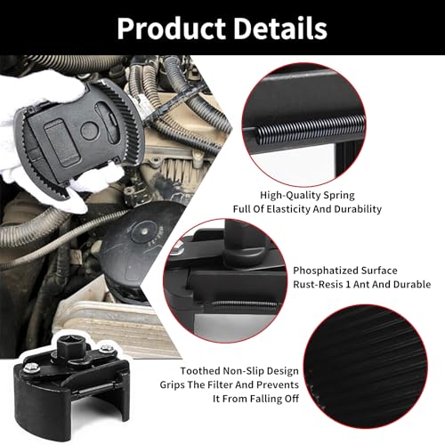 Oil Filter Wrench Removal Tool Adjustable Use for 2.36 inch to 3.15 inch, Durable Cap Spanner Tool Set with 2 Durable Non Slip Serrated Jaws (Black)