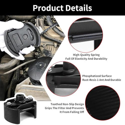 Oil Filter Wrench Removal Tool Adjustable Use for 2.36 inch to 3.15 inch, Durable Cap Spanner Tool Set with 2 Durable Non Slip Serrated Jaws (Black)
