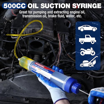WORKPRO 500CC Manual Fluid Extractor, Multi-Purpose Oil Syringe, Oil Suction Pump, Manual Extraction and Filling Pump, Automotive Oil Syringe | Multi-Purpose Oil Syringe, Oil Suction Pump, Manual Extraction and Filling Pump, Automotive Oil Syringe - size: