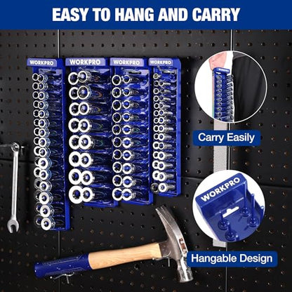 WORKPRO Socket Organizer Set, 4PC Impact Socket Holder, 1/4", 3/8", 1/2" Drive Metric Socket Trays, Impact Socket Organizer for Tool Box Drawer, Socket Storage Holds 94 Pieces (Socket not Included) | Fits Impact Sockets, Holds 94 Pieces Sockets, Large Cap