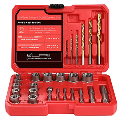 30 Pcs Spiral Screw Bolt Extractor Set Left Hand Drill Bit Set | 6542/4341 HSS Stripped Bolt Remover Borken Bolt Extractor Kit for Removing Nuts Bolts with Solid Storage Case - size: 30Pcs
