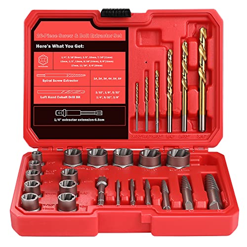 30 Pcs Spiral Screw Bolt Extractor Set Left Hand Drill Bit Set | 6542/4341 HSS Stripped Bolt Remover Borken Bolt Extractor Kit for Removing Nuts Bolts with Solid Storage Case - size: 30Pcs